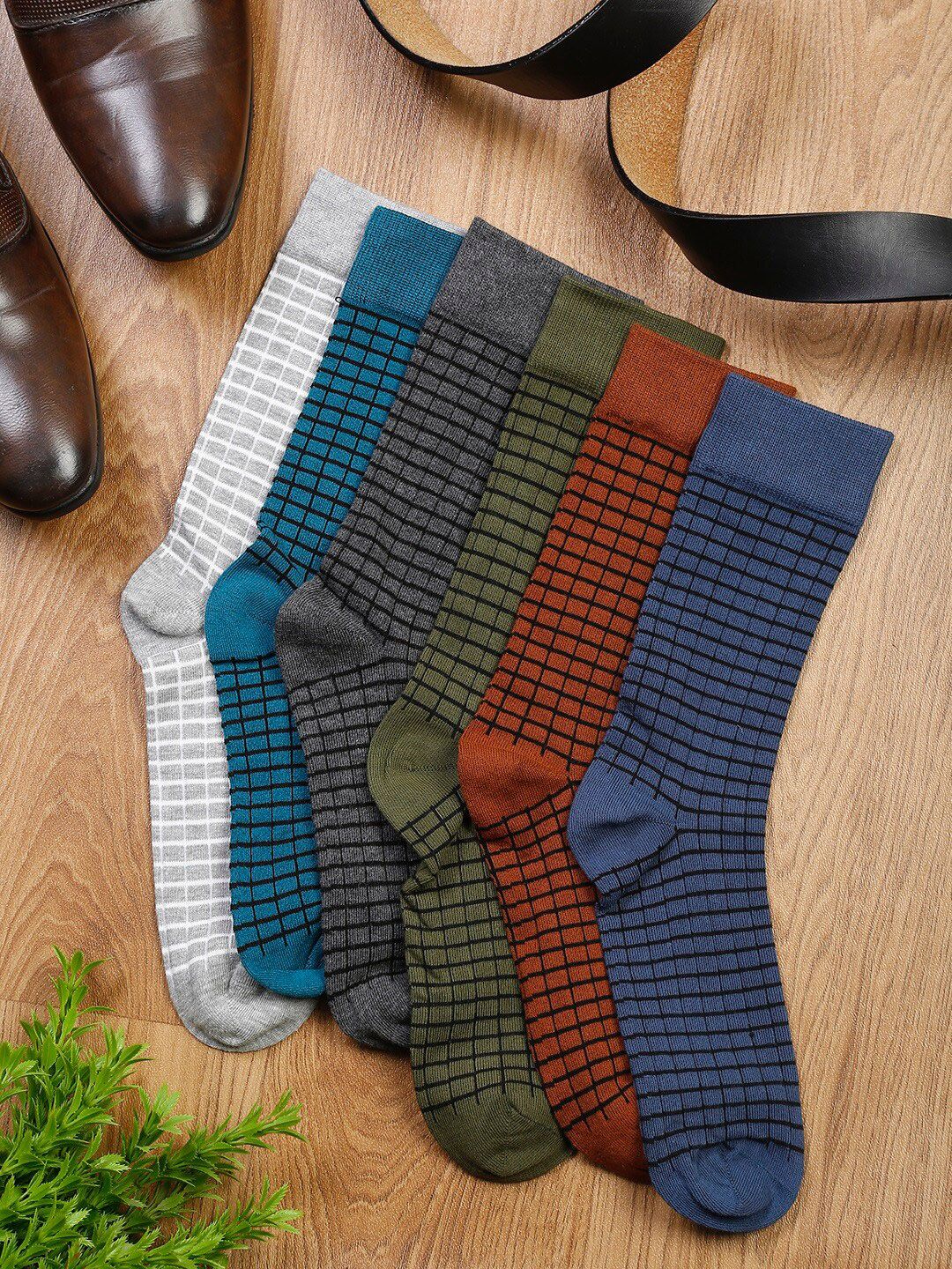 LOUIS STITCH Men Pack Of 6 Checked Calf-Length Socks-picture-43