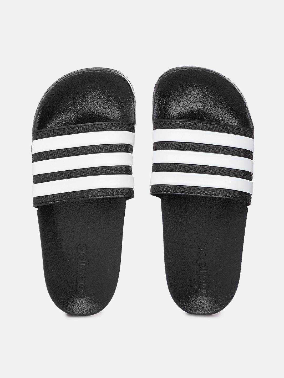 ADIDAS Unisex Black & White Adilette Shower Striped Sliders-picture-25