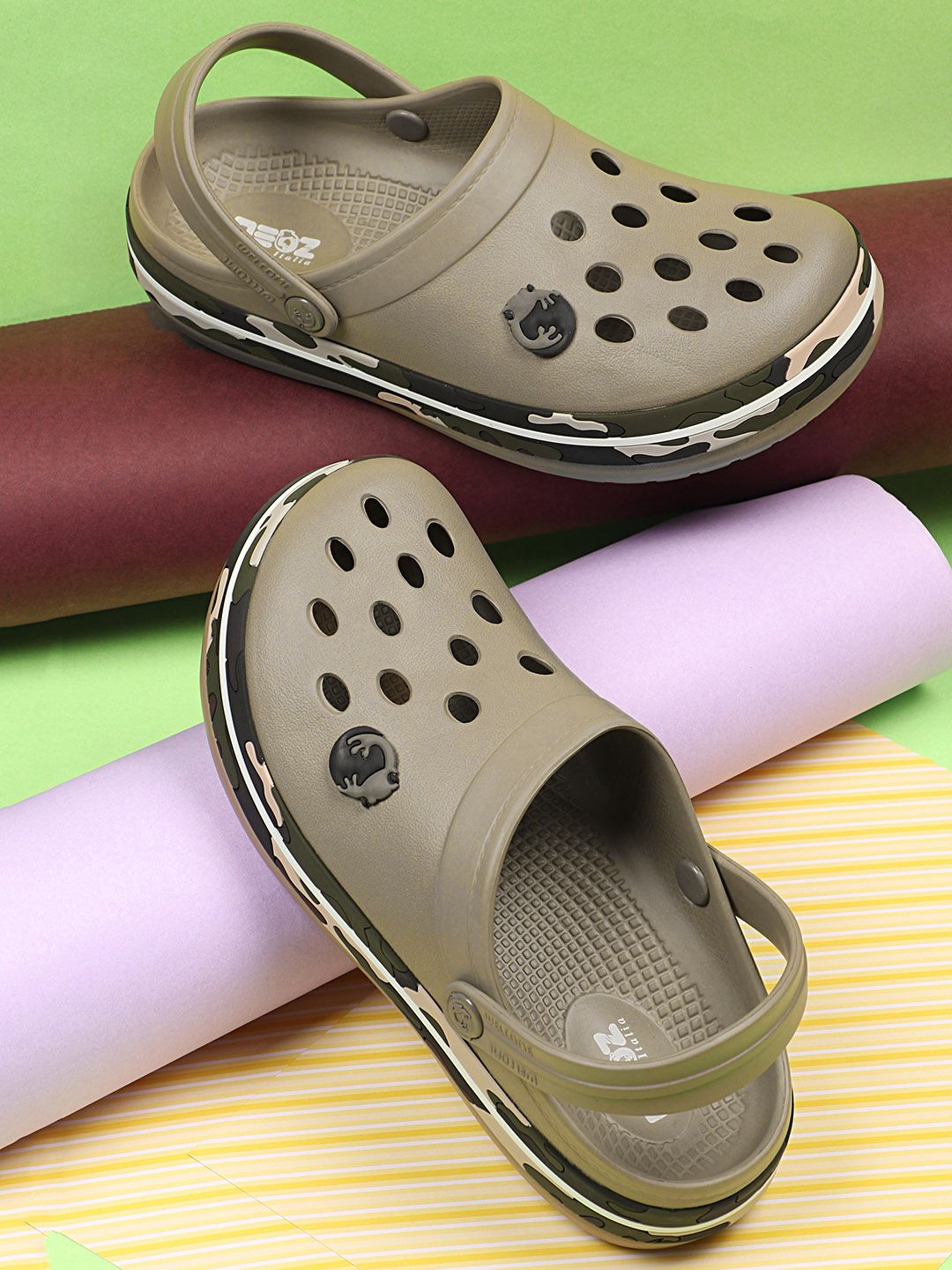 NEOZ Men Khaki & White Rubber Clogs-picture-38