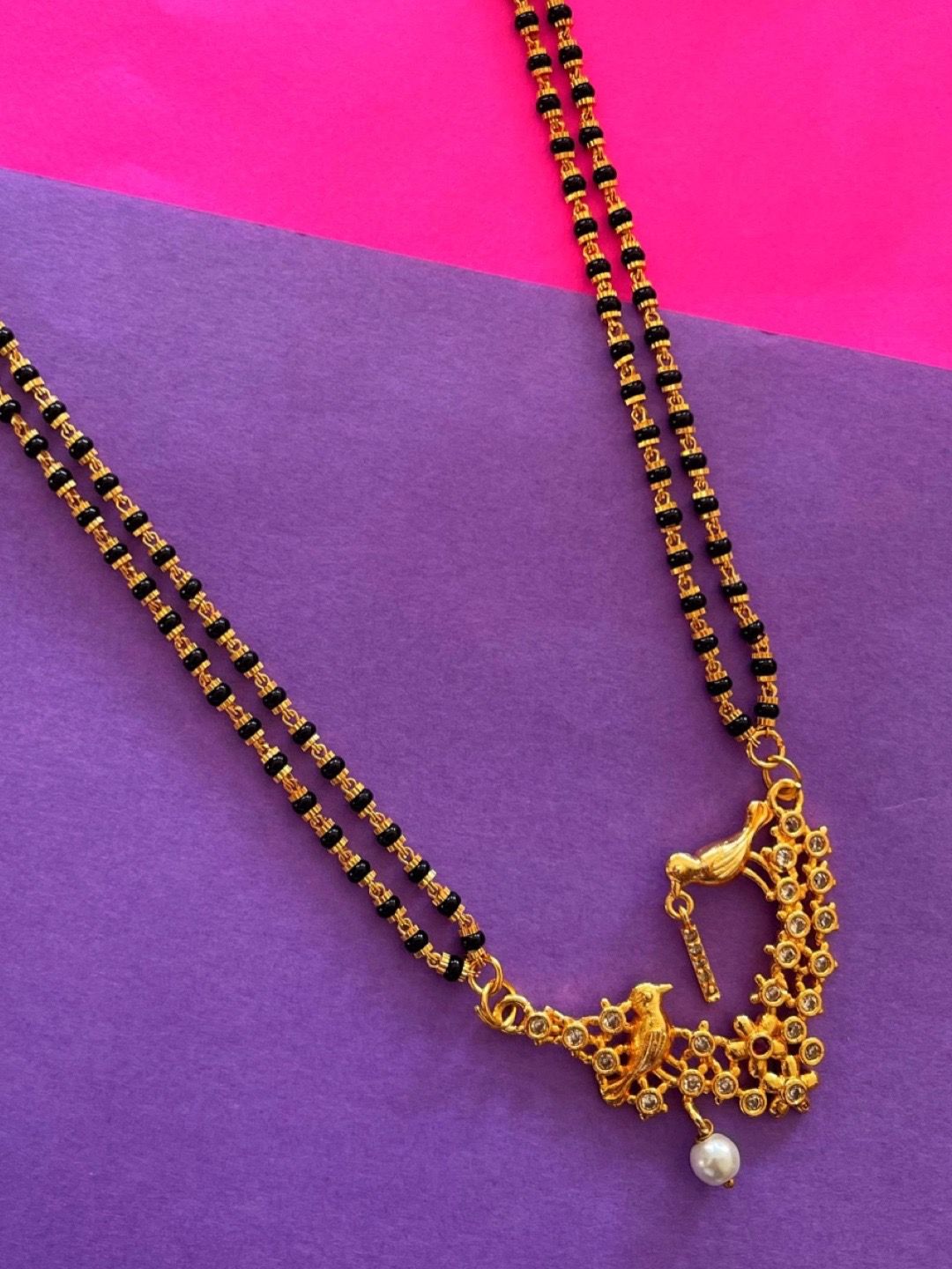 Digital Dress Room Gold-Plated Black & White Beaded & Stone-Studded I-Alphabet Mangalsutra-picture-19