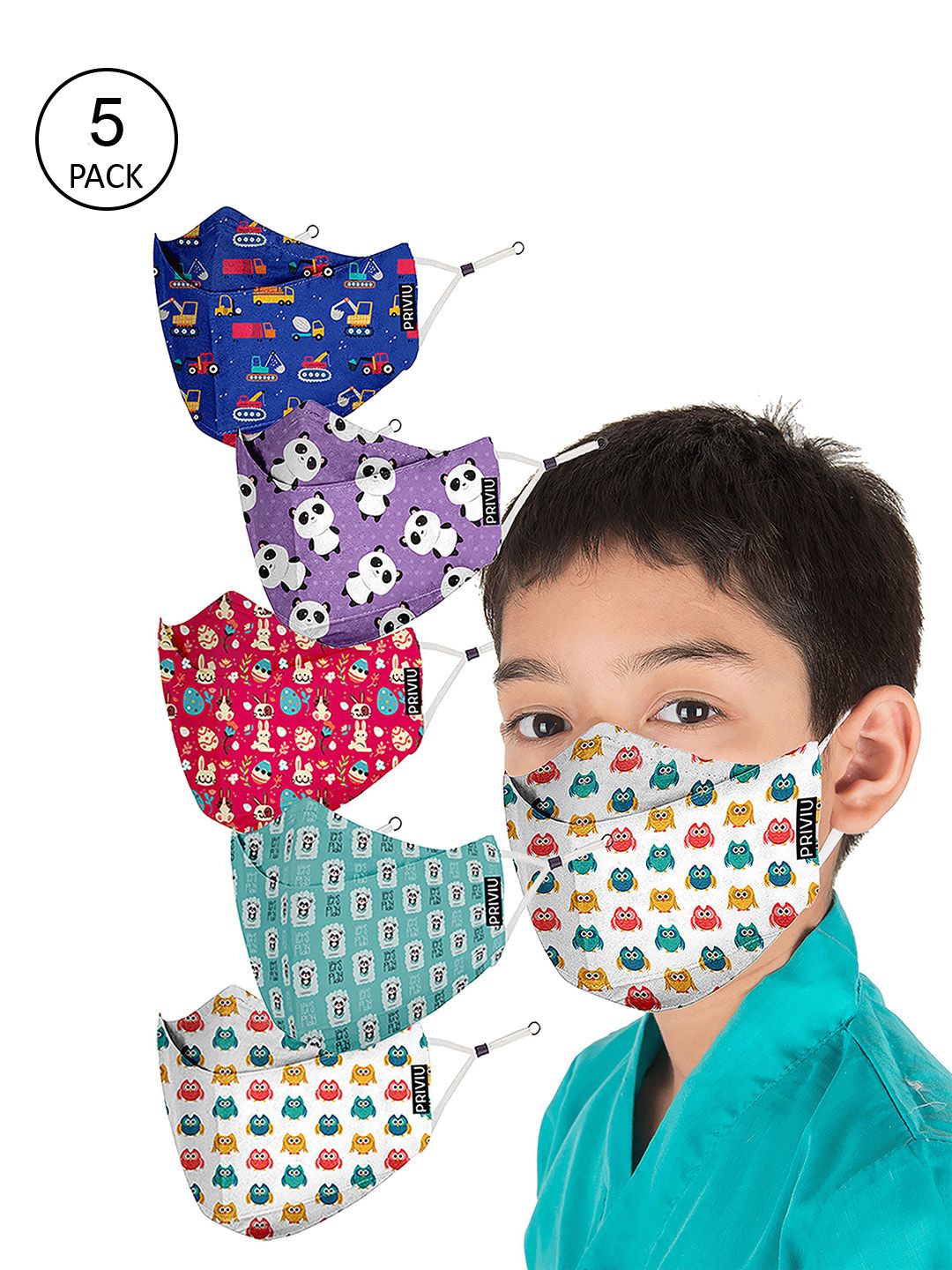 PRIVIU Kids Pack Of 5 4-Ply Pure Cotton Fusion PRO FFP2 Protective Face Mask