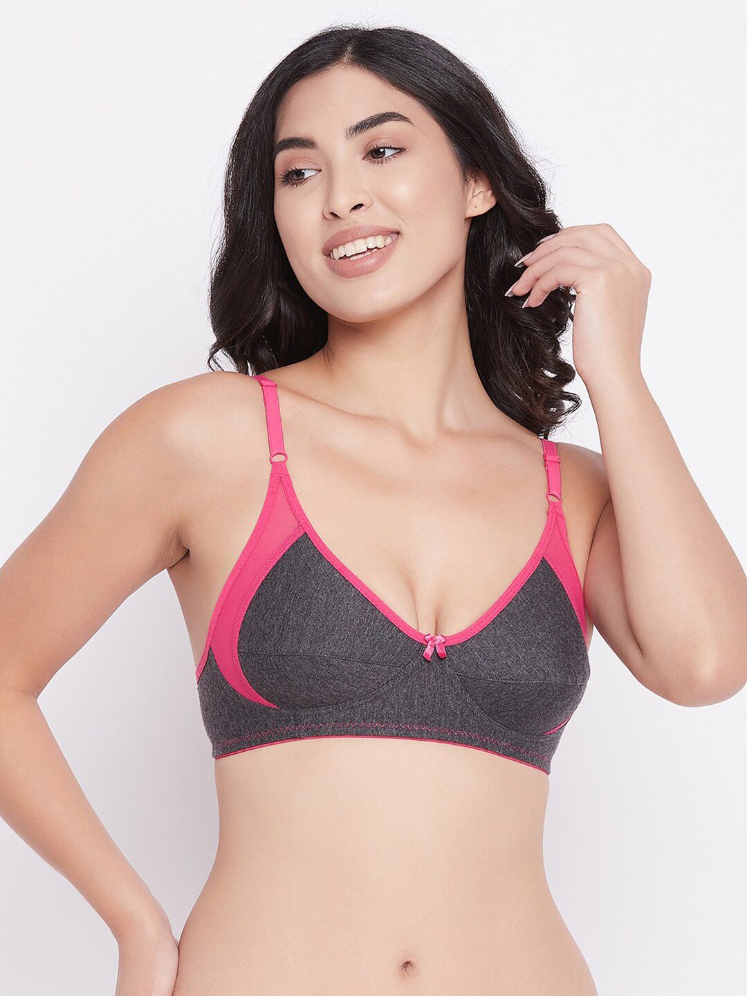 Clovia Grey & Pink Everyday Bra-image-3