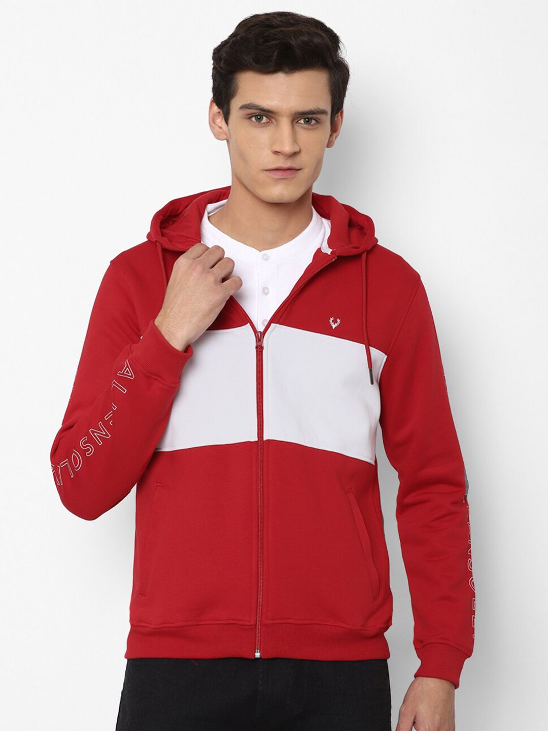 Allen Solly Men Red Colourblocked Hooded Sweatshirt-image-17
