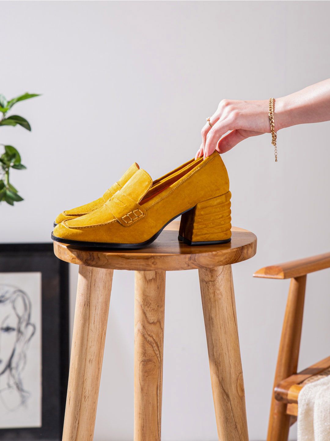 Saint G Women Mustard Yellow Suede Block Pumps-picture-37