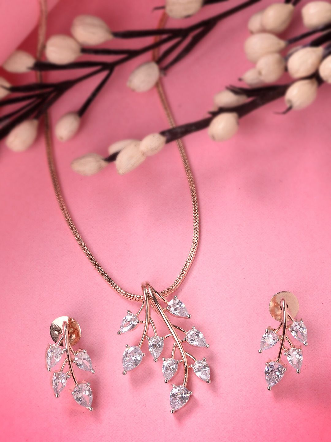 Saraf RS Jewellery Rose Gold-Plated White AD-Studded Jewellery Set-picture-12