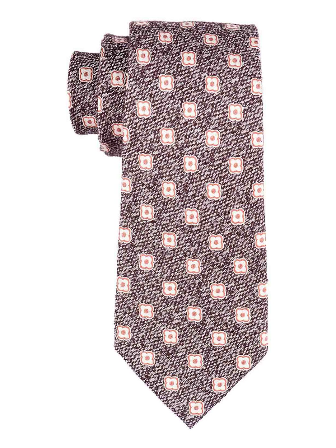 The Tie Hub Men Pink & Brown Woven Design Skinny Tie-picture-14