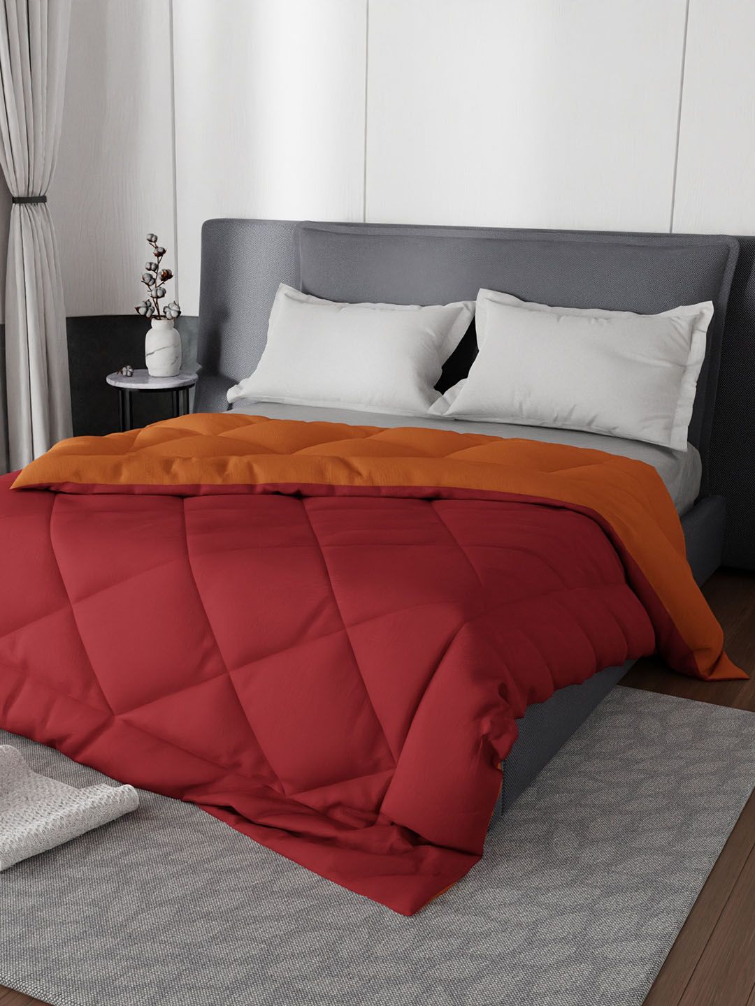 Stoa Paris Orange & Maroon SolidAC Room 200 GSM Double Bed Reversible Comforter-image-44