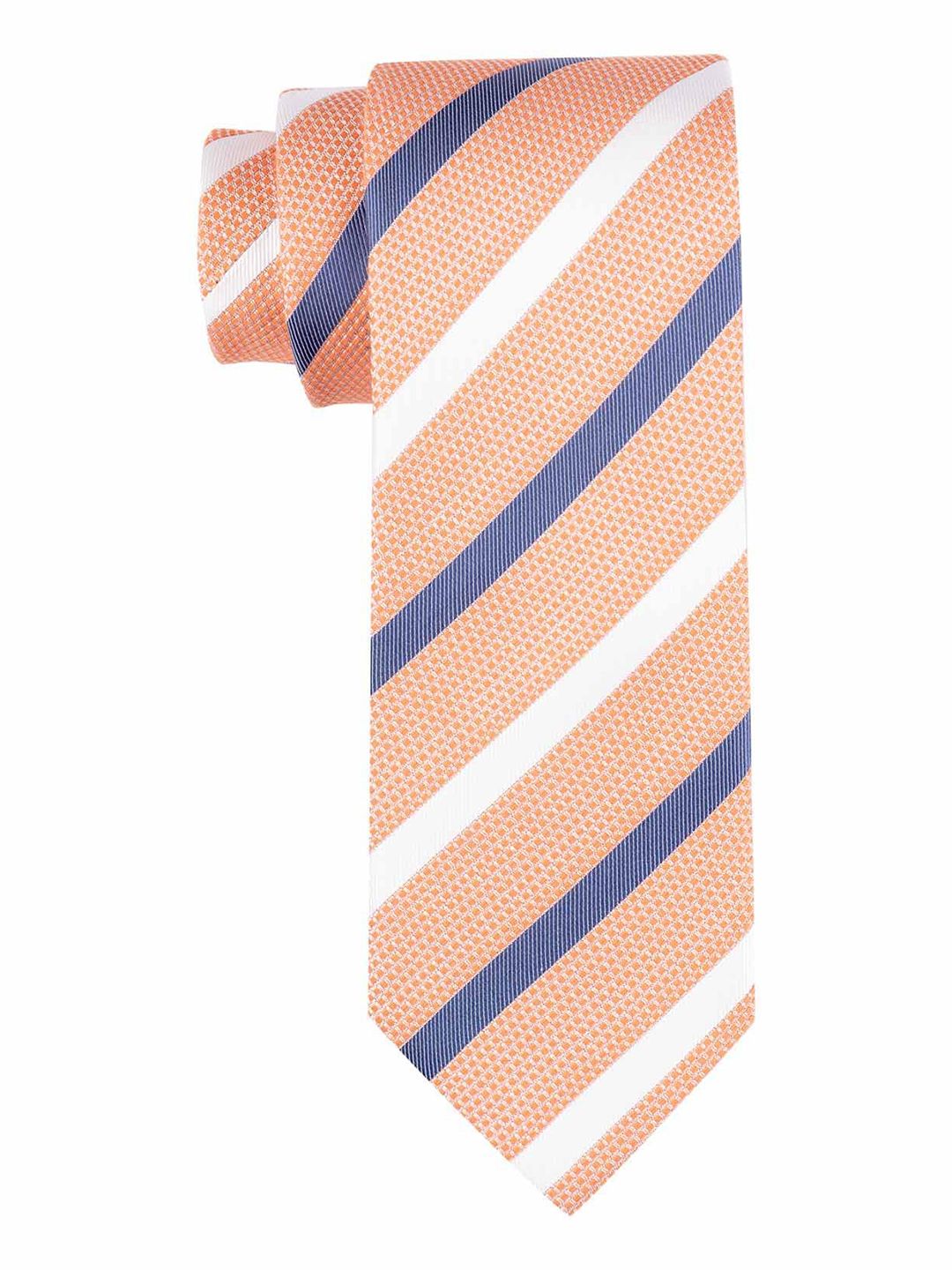 The Tie Hub Men Orange & Blue Woven Design 100% Silk Skinny Tie-picture-27