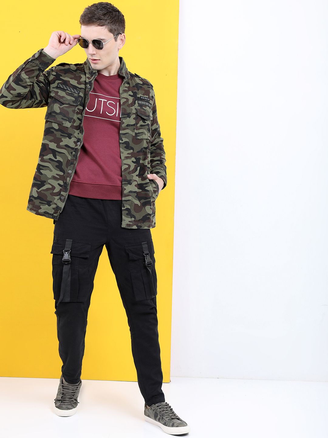 Buy LOCOMOTIVE Men Olive Green Camouflage Tailored Jacket