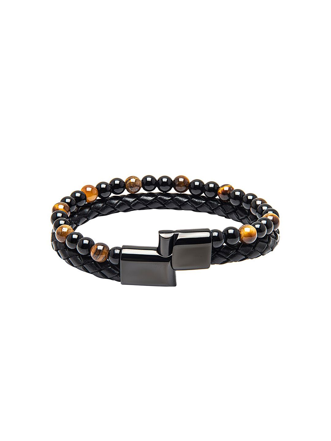 bodha Men Black & Camel Brown Leather Multistrand Bracelet-image-44