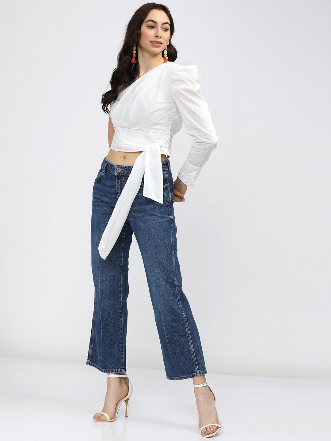 Buy Tokyo Talkies White One Shoulder Wrap Crop Top - Tops for