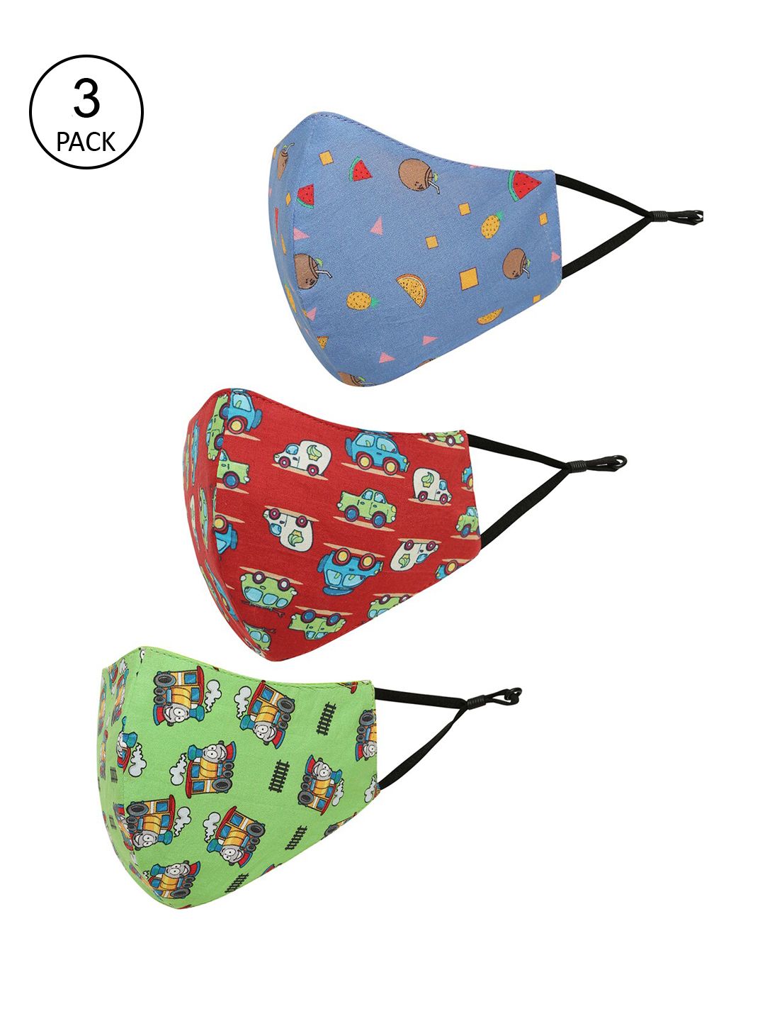 Tossido Kids Pack Of 3 Red Printed Pure Cotton 3-Ply Reusable Outdoor Cotton Cloth Masks-picture-18