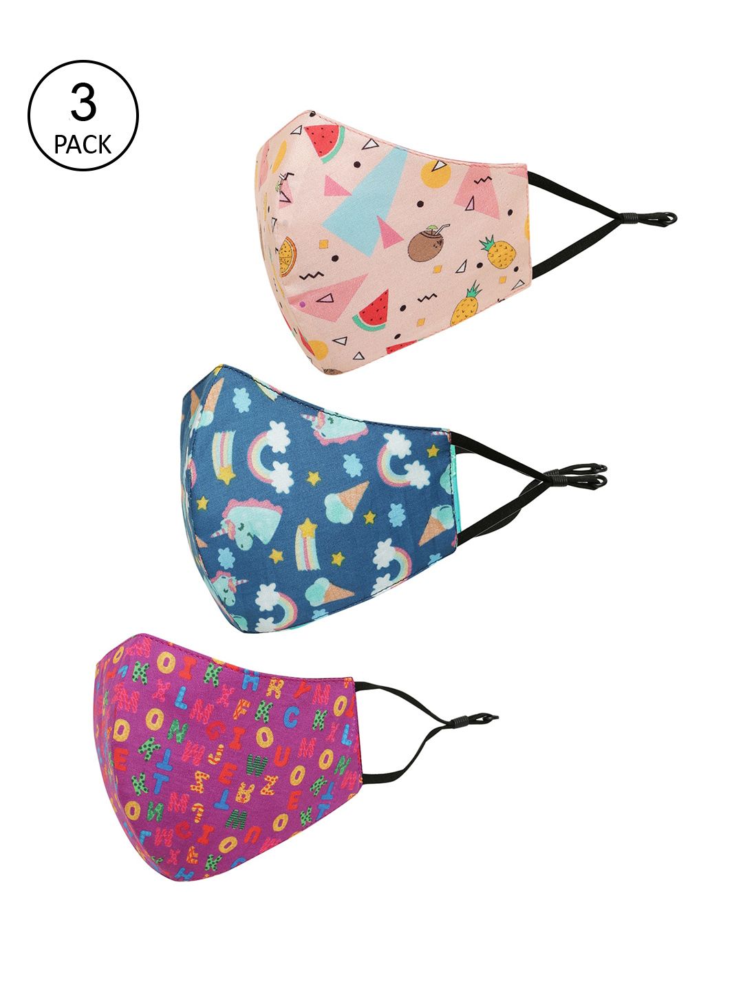 Tossido Kids Pack of 3 Printed 3 Ply Pure Cotton Cloth Mask-picture-14
