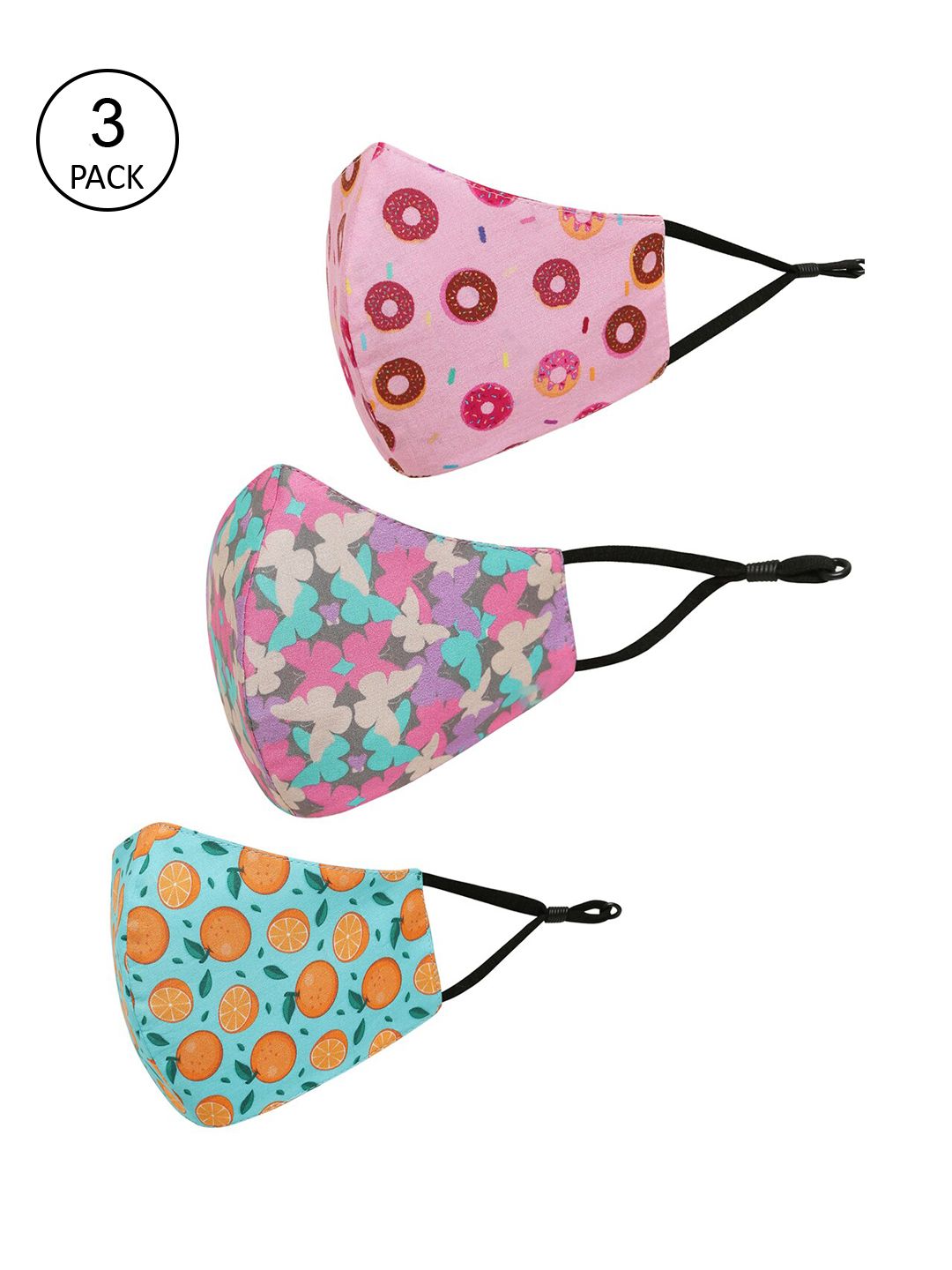 Tossido Kids Pack Of 3 Printed 3-Ply Pure Cotton Reusable Cloth Masks-picture-7