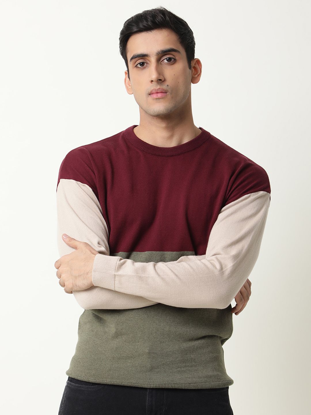 RARE RABBIT Men Tanko Slim Fit Colourblocked Pullover Sweater-picture-41