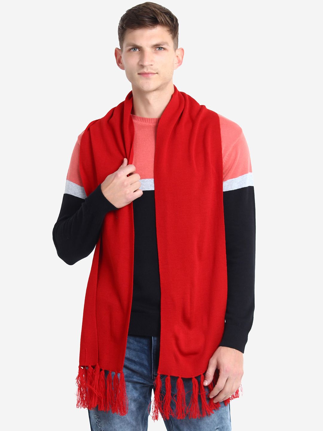 JoE Hazel Men Red Solid Acrylic Muffler-picture-57
