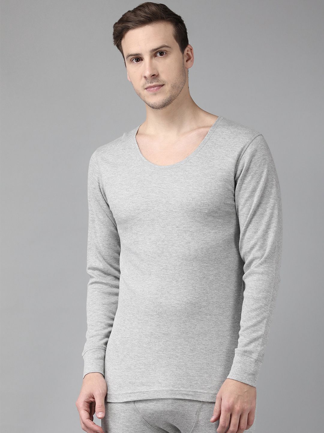 van heusen innerwear Van Heusen Men Grey Solid Warmtech Antibacterial Extra Warm Thermal Top-picture-28