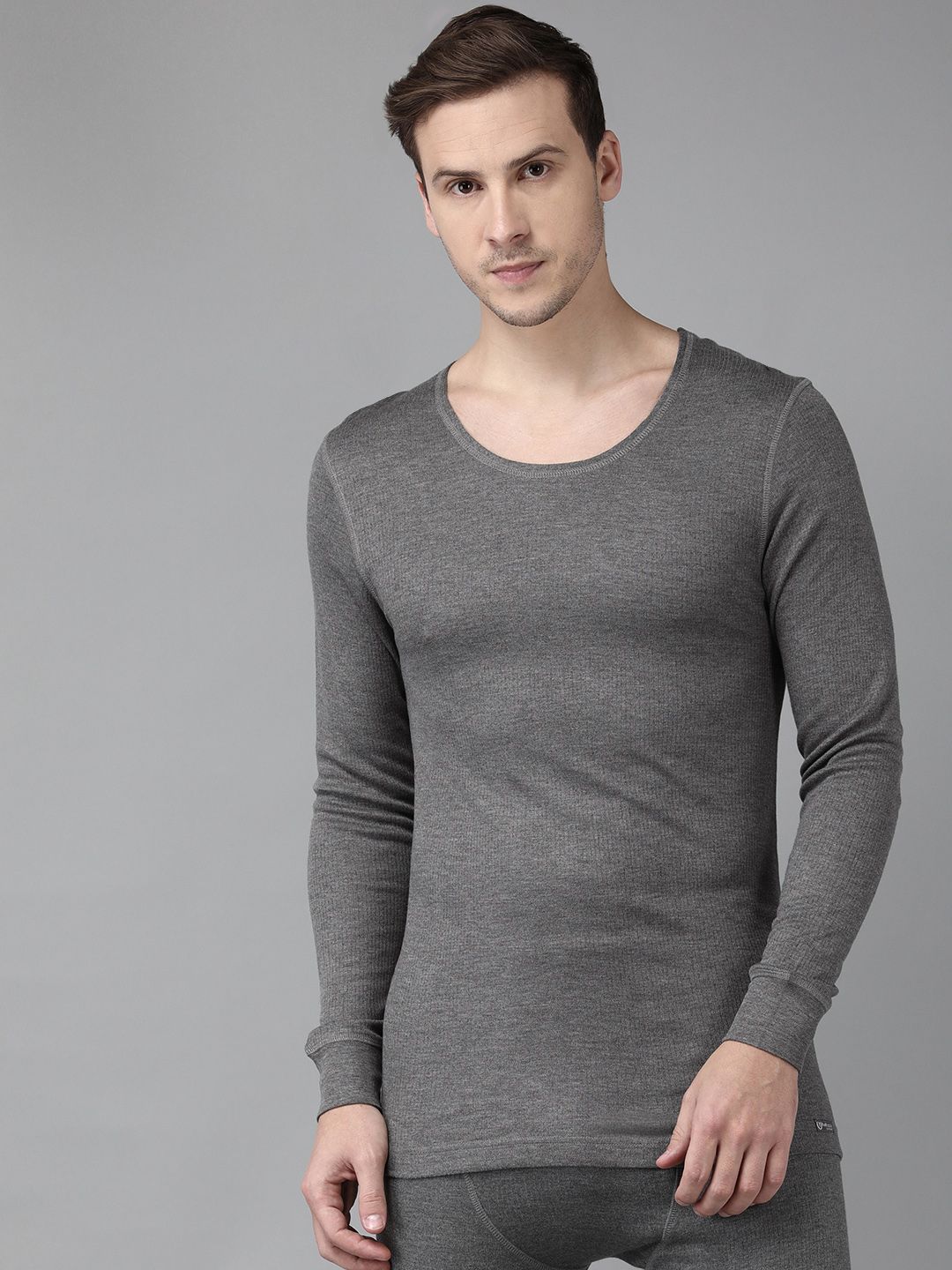 van heusen innerwear Van Heusen Men Grey Solid Warmtech Extra Warm Thermal Top-picture-27
