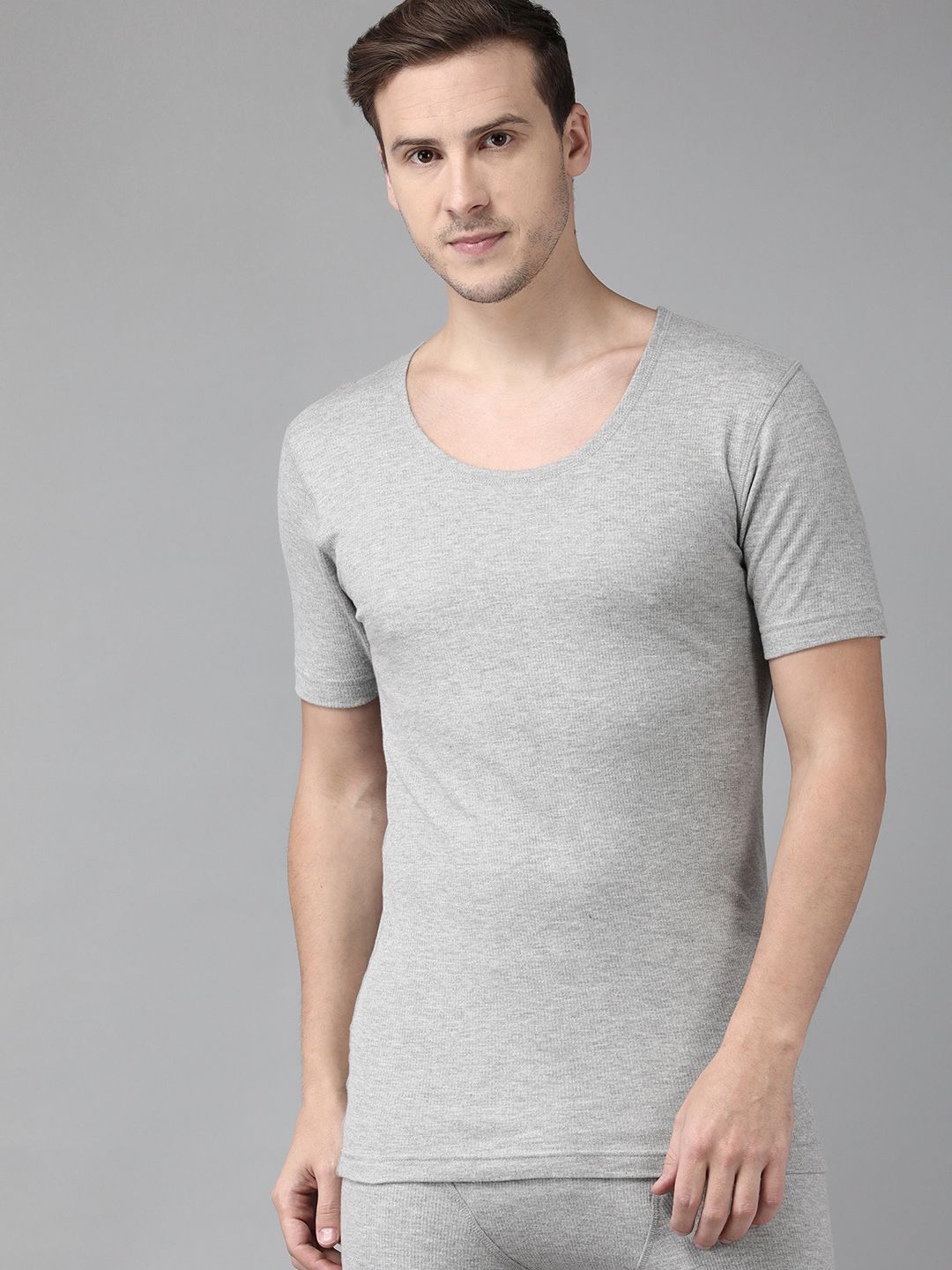 van heusen innerwear Van Heusen Men Grey Solid Warmtech Antibacterial Extra Warm Thermal Top-picture-16