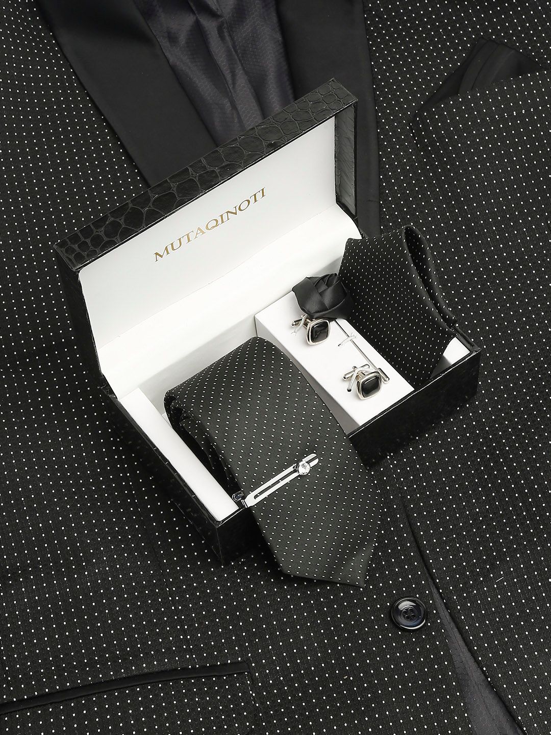 MUTAQINOTI Men Textured Silk Necktie Accessory Gift Set-picture-57