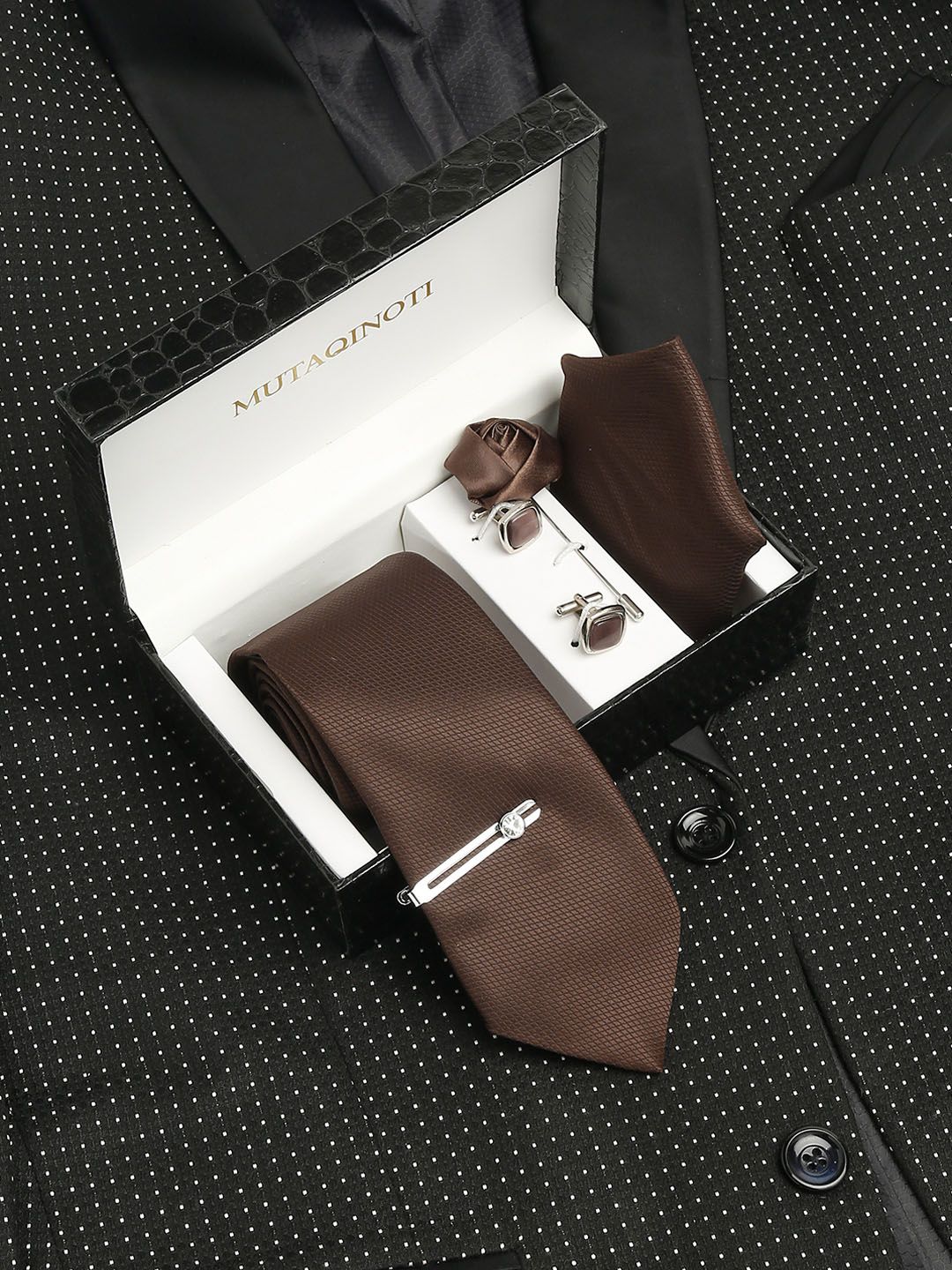 MUTAQINOTI Men Italian Silk Blend Necktie Accessory Gift Set-picture-25