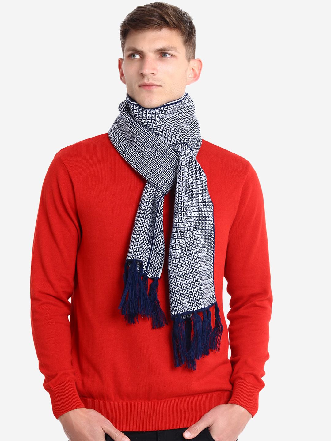 JoE Hazel Men Blue & White Printed Muffler-picture-43