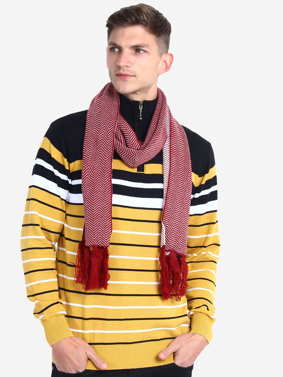 JoE Hazel Men Red & White Patterned Reversible Muffler-picture-26
