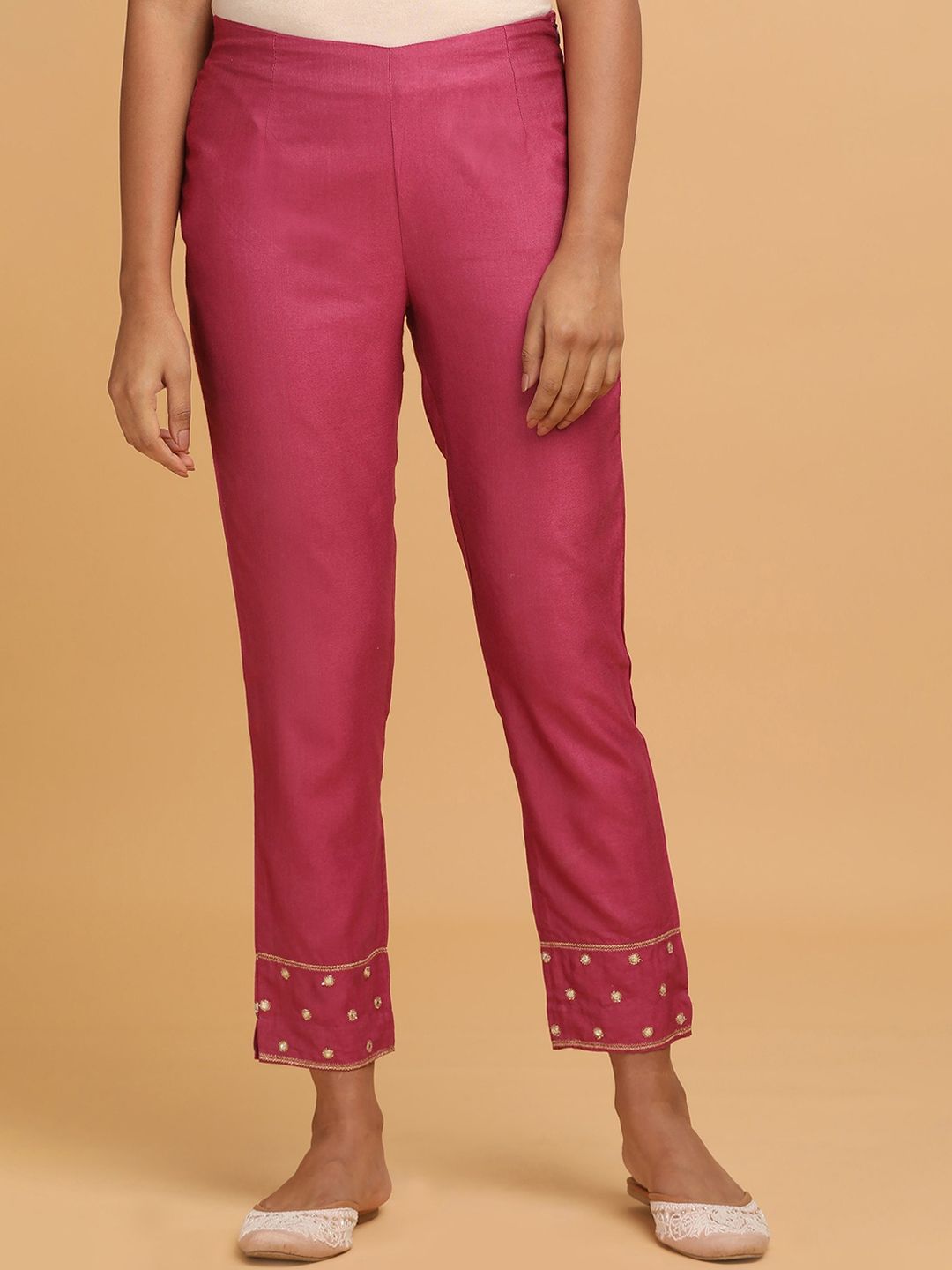 folk song W The Folksong Collection - Women Pink Solid Slim Pants-picture-13