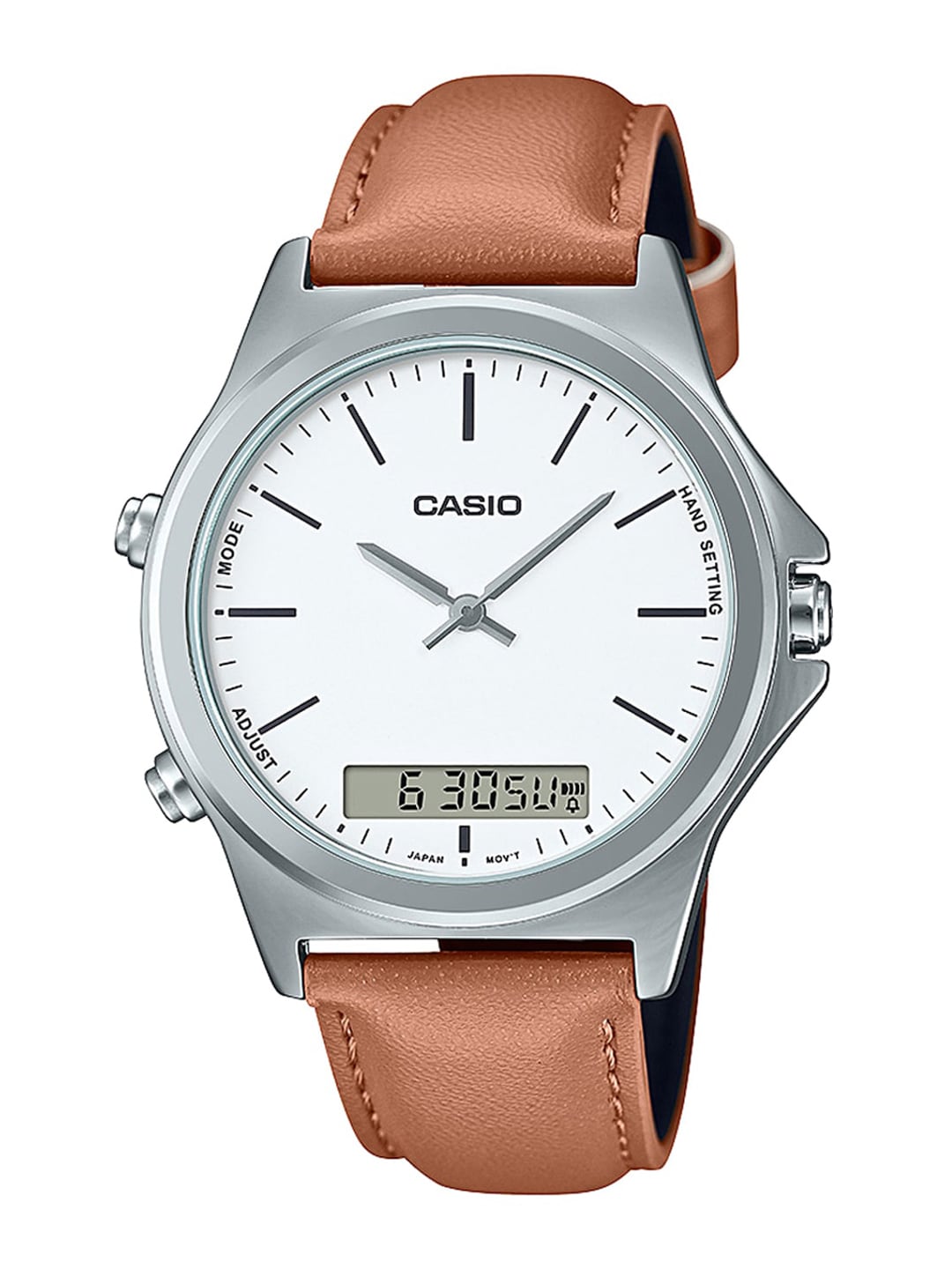 CASIO Men White Dial & Brown Leather Straps Analogue Watch