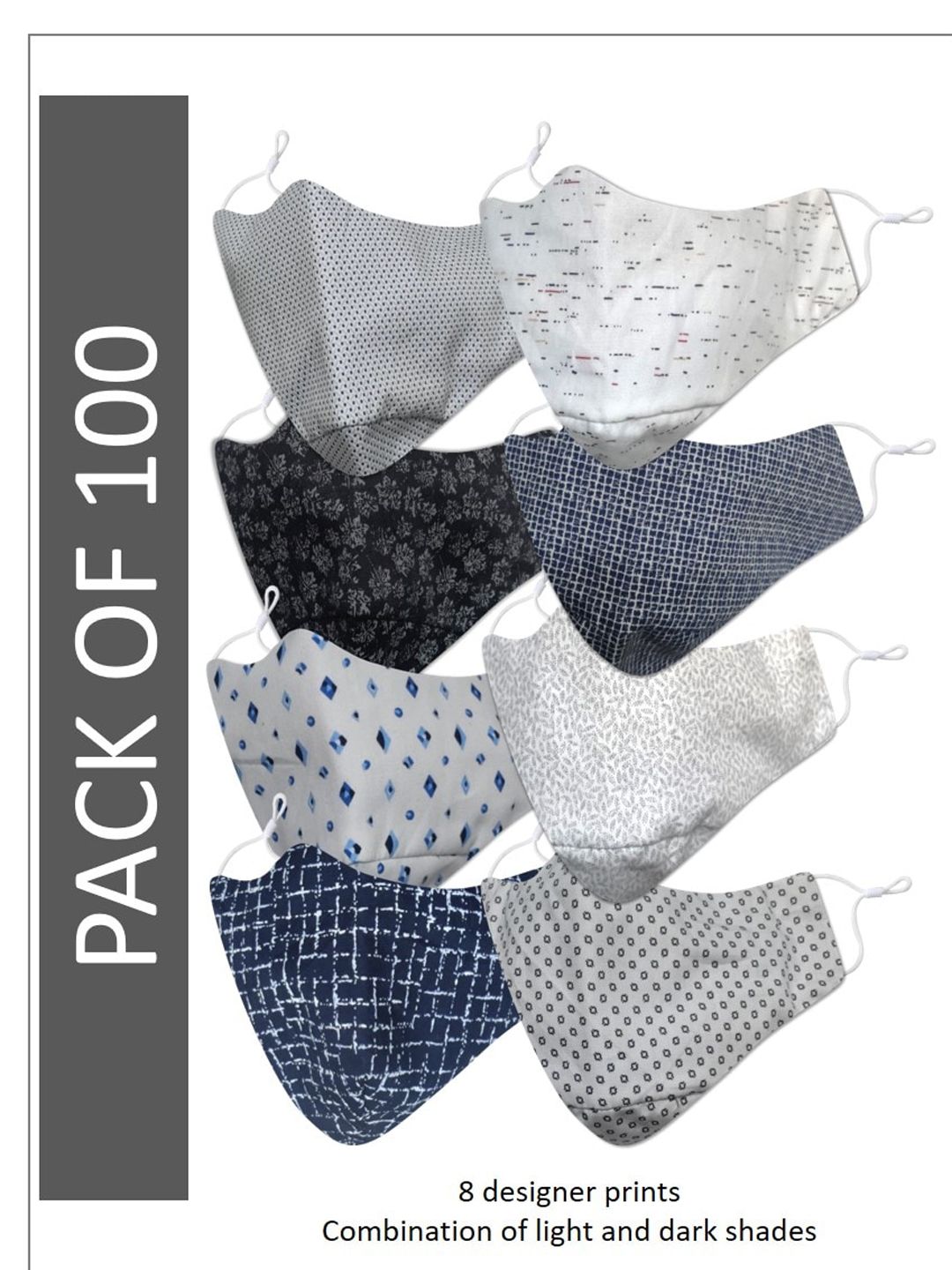 EL REGALO Men Pack Of 100 Printed 3-Ply Cotton Reusable Protective Outdoor Masks-image-12