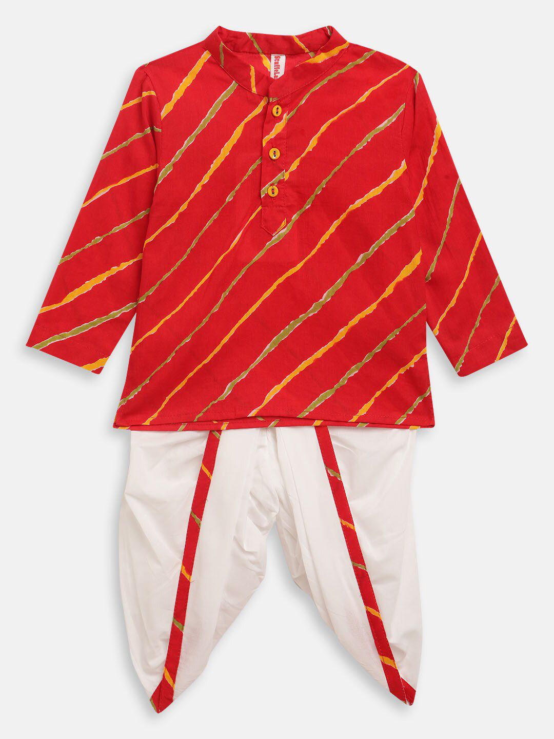 Stuffie Land Boys Red Leheriya Printed Pure Cotton Kurta with Dhoti Pants-picture-36