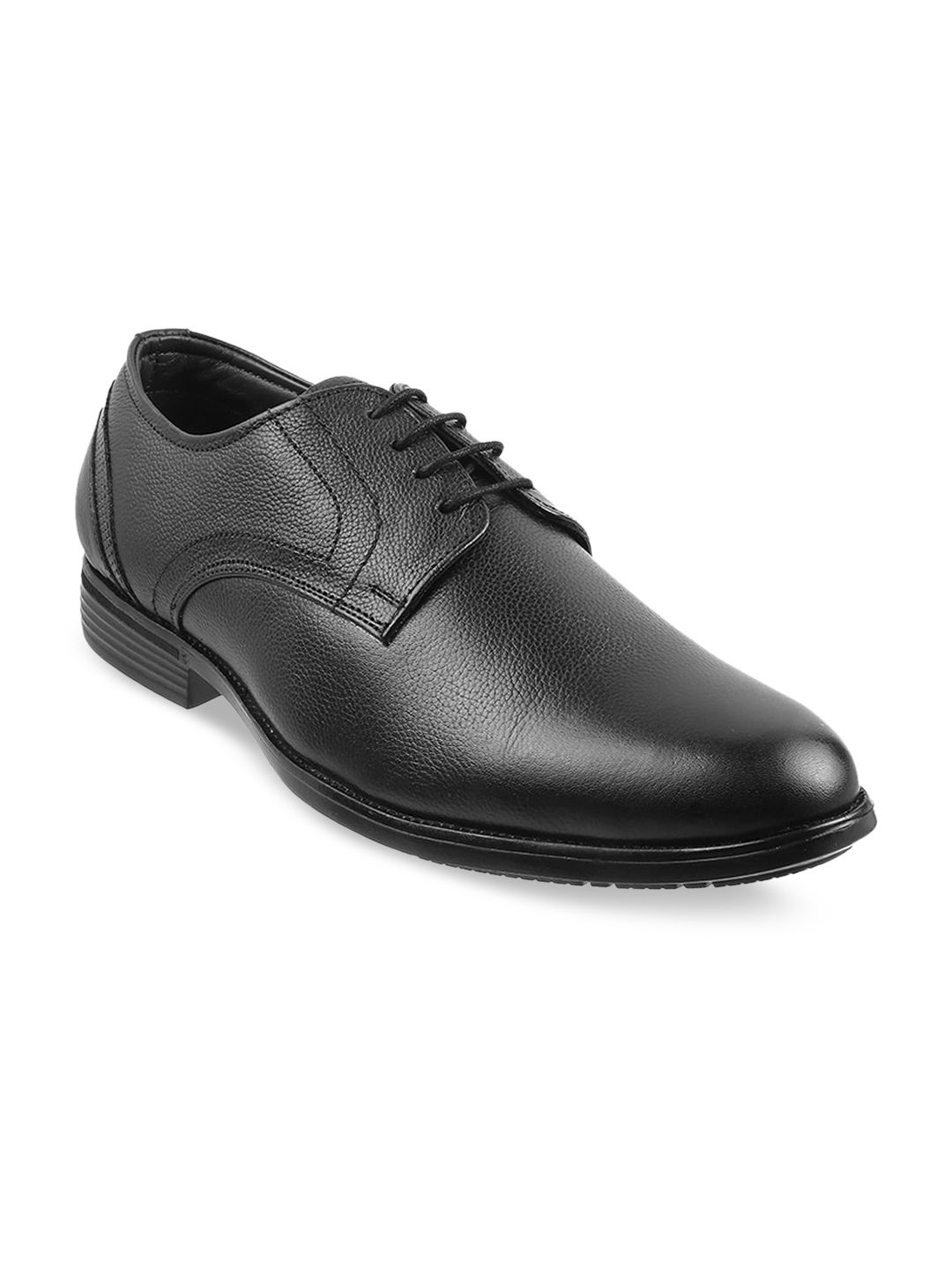 Mochi Men Black Solid Leather Formal Derbys-picture-55