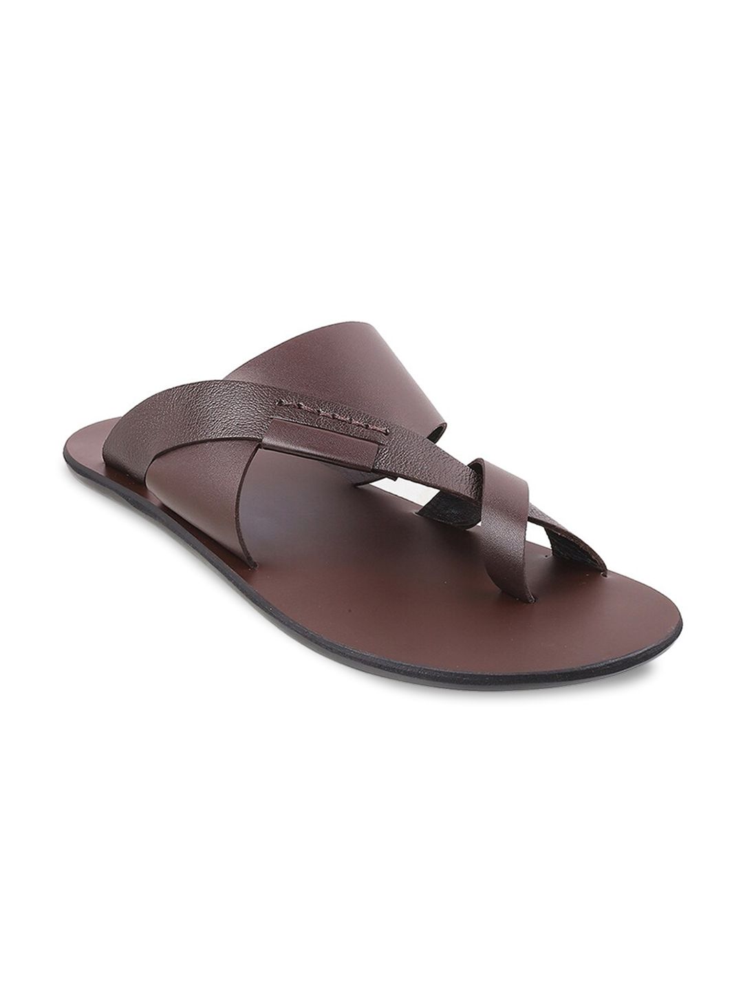 Metro Men Brown Leather Comfort Sandals-image-2