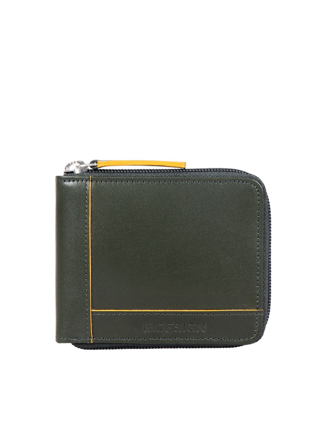Hidesign Men Green & Yellow Textured Leather Zip Around Wallet-image-46