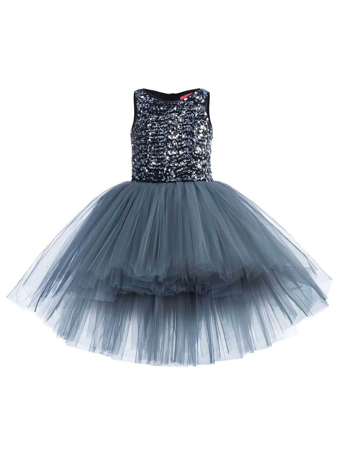 Toy Balloon kids Grey & Silver Sequin Embellished Layered Net Dress-image-18