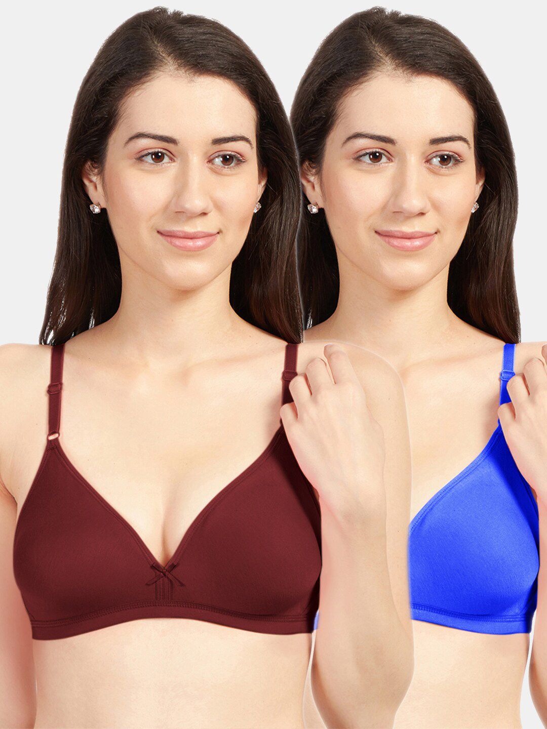 Sonari Women Pack Of 2 Maroon & Blue Solid Non Padded Everyday Bra