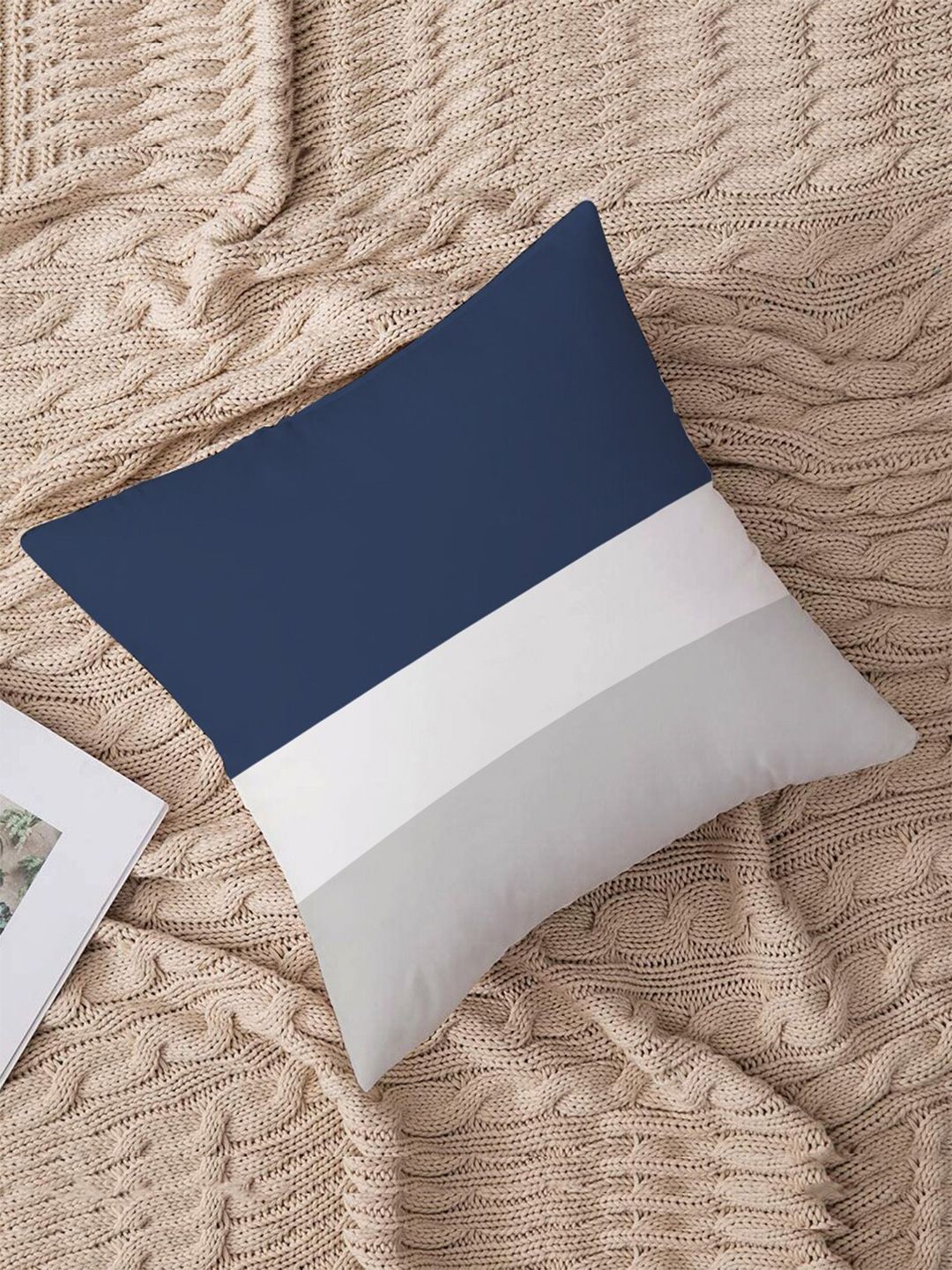 STITCHNEST Blue & Grey Colourblocked Square Cushion Covers-image-37