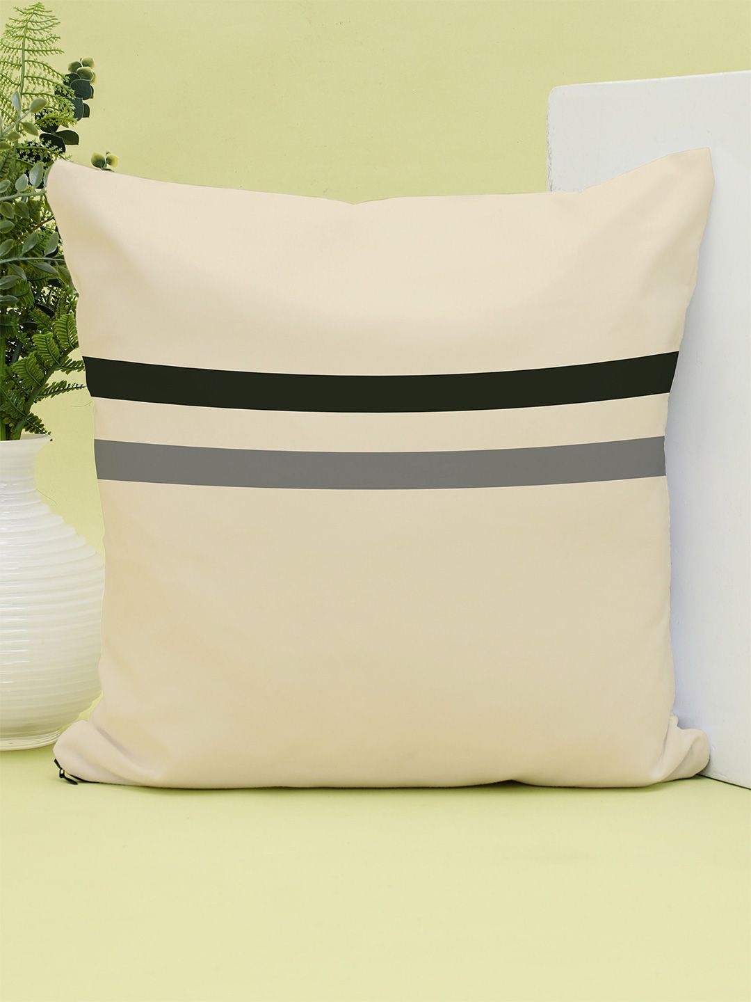 STITCHNEST Beige Set of 1 Striped Square Cushion Cover-picture-22