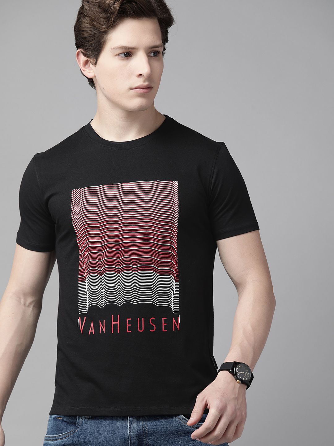 Buy V Dot V Dot Men Black & Red Brand Logo Printed Pure Cotton T