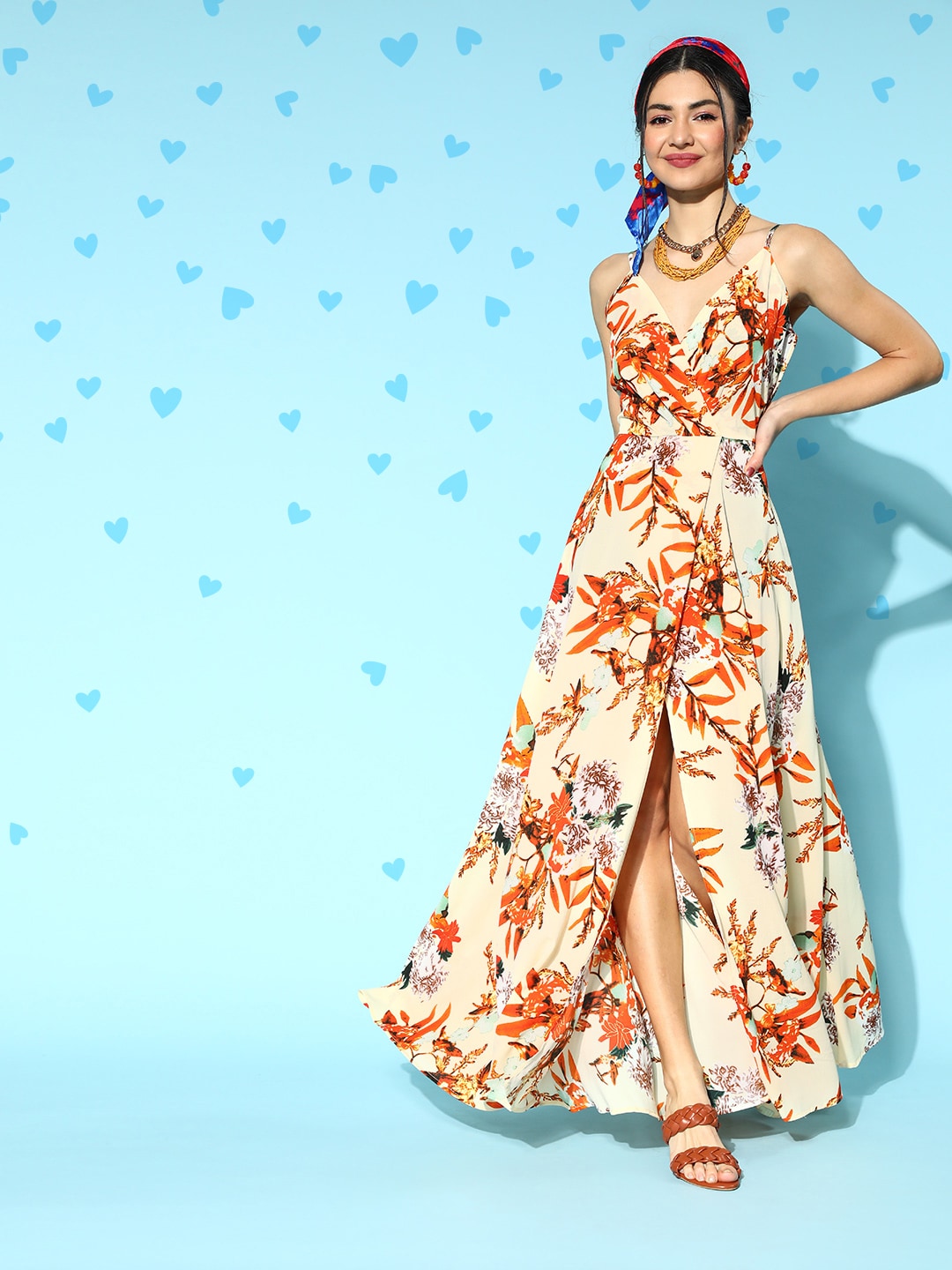 Berrylush Maroon Floral Printed Maxi Dress - Absolutely Desi