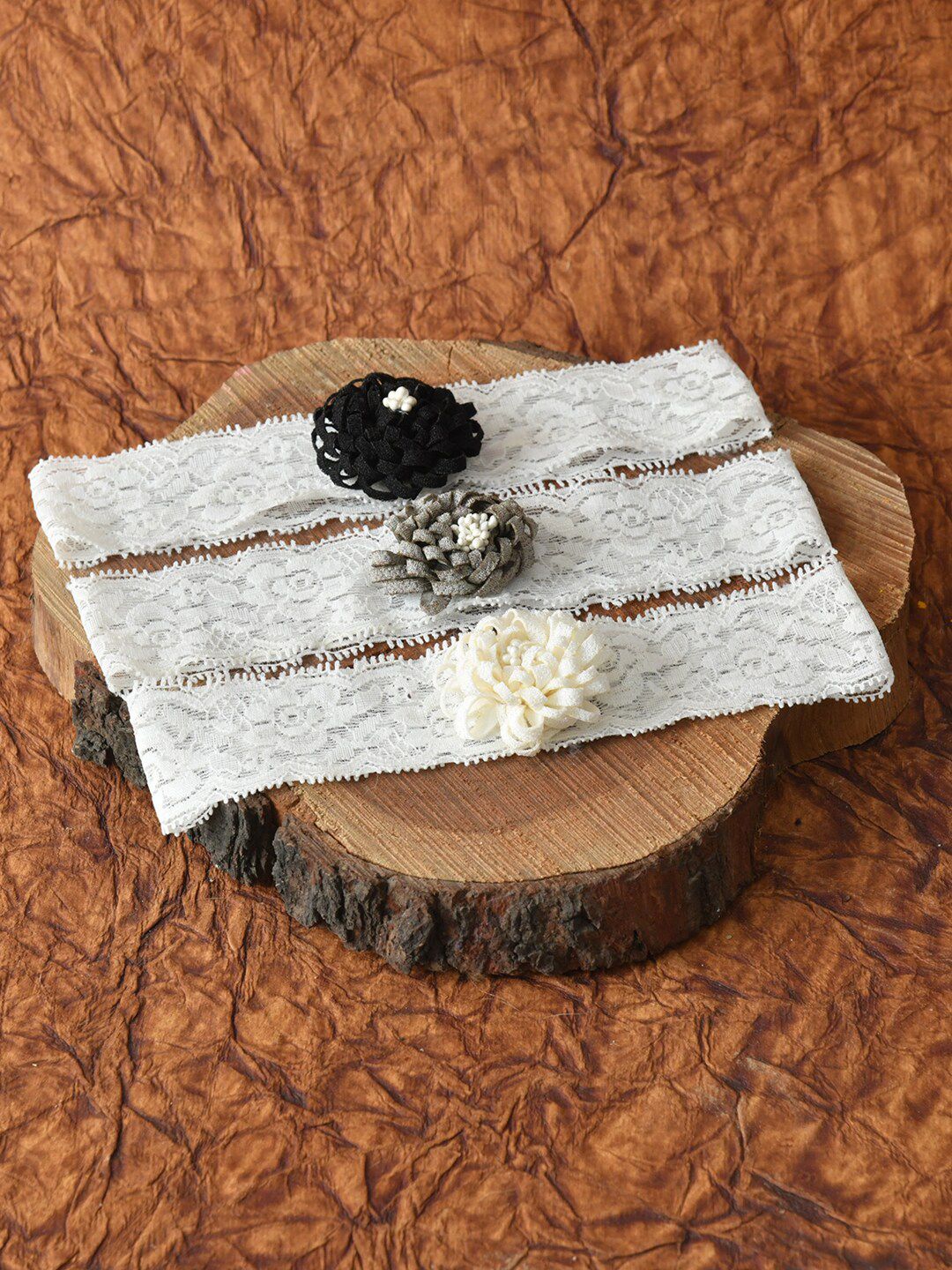 FUNKRAFTS Girls White & Black Set of 3 Lace Hairband-picture-45