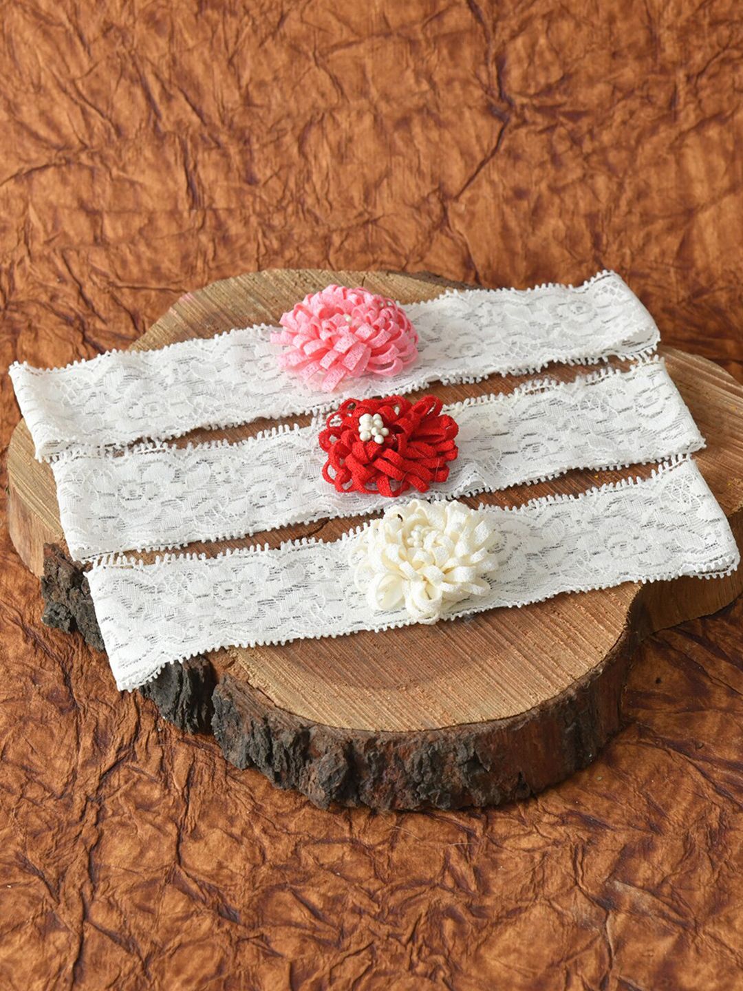 FUNKRAFTS Girls White & Pink Set of 3 Lace Hairband-picture-58