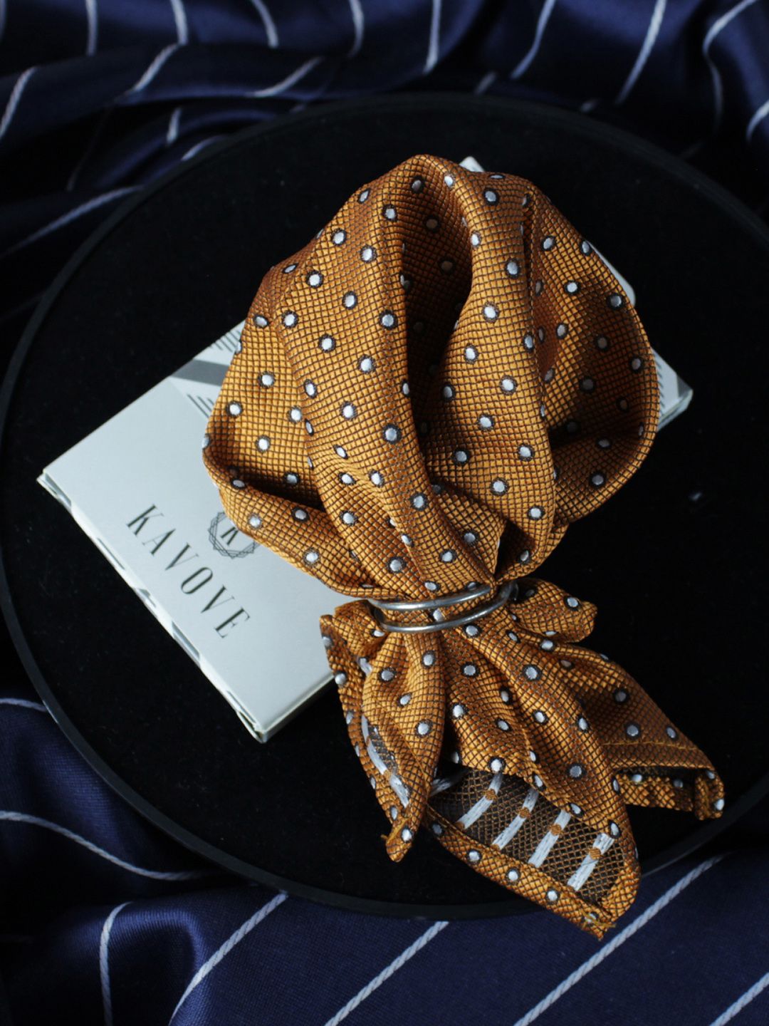 kavove KOVOVE Men Orange Polka Dot Printed Pocket Square-picture-17