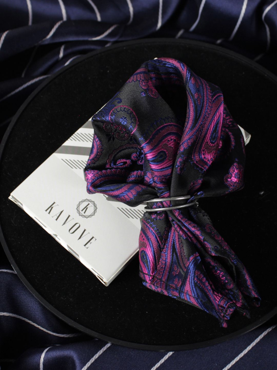 kavove KOVOVE Men Black & Purple Printed Pocket Square-picture-46