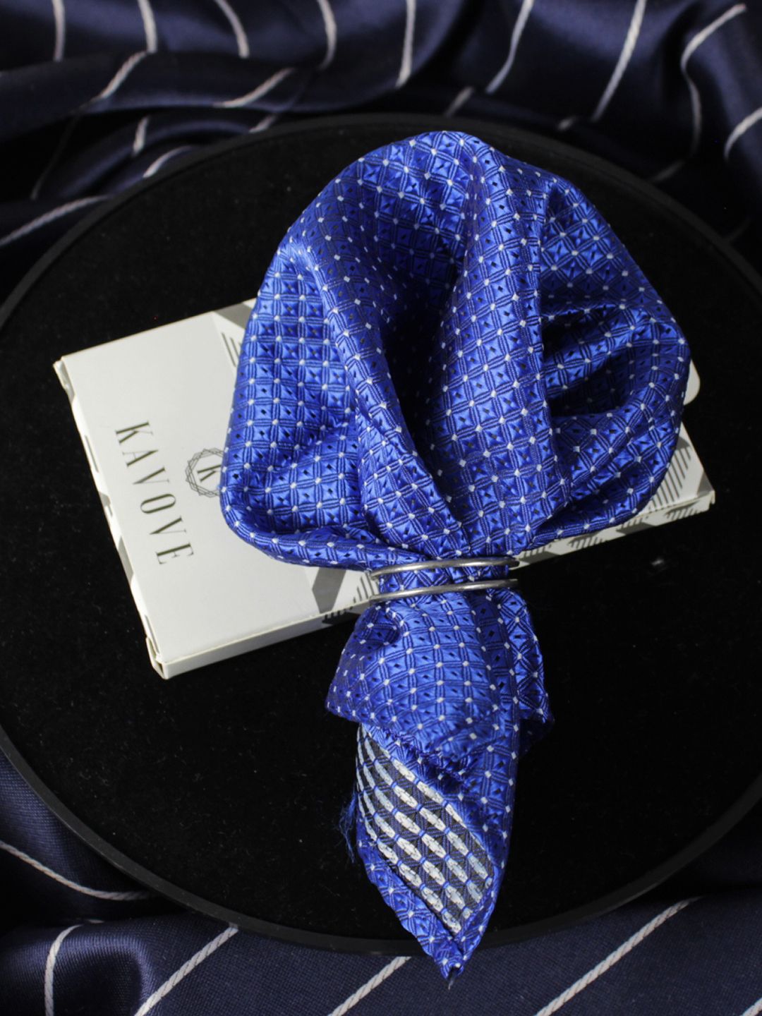 kavove KOVOVE Men Blue & White Self-Designed Pocket Square-picture-24