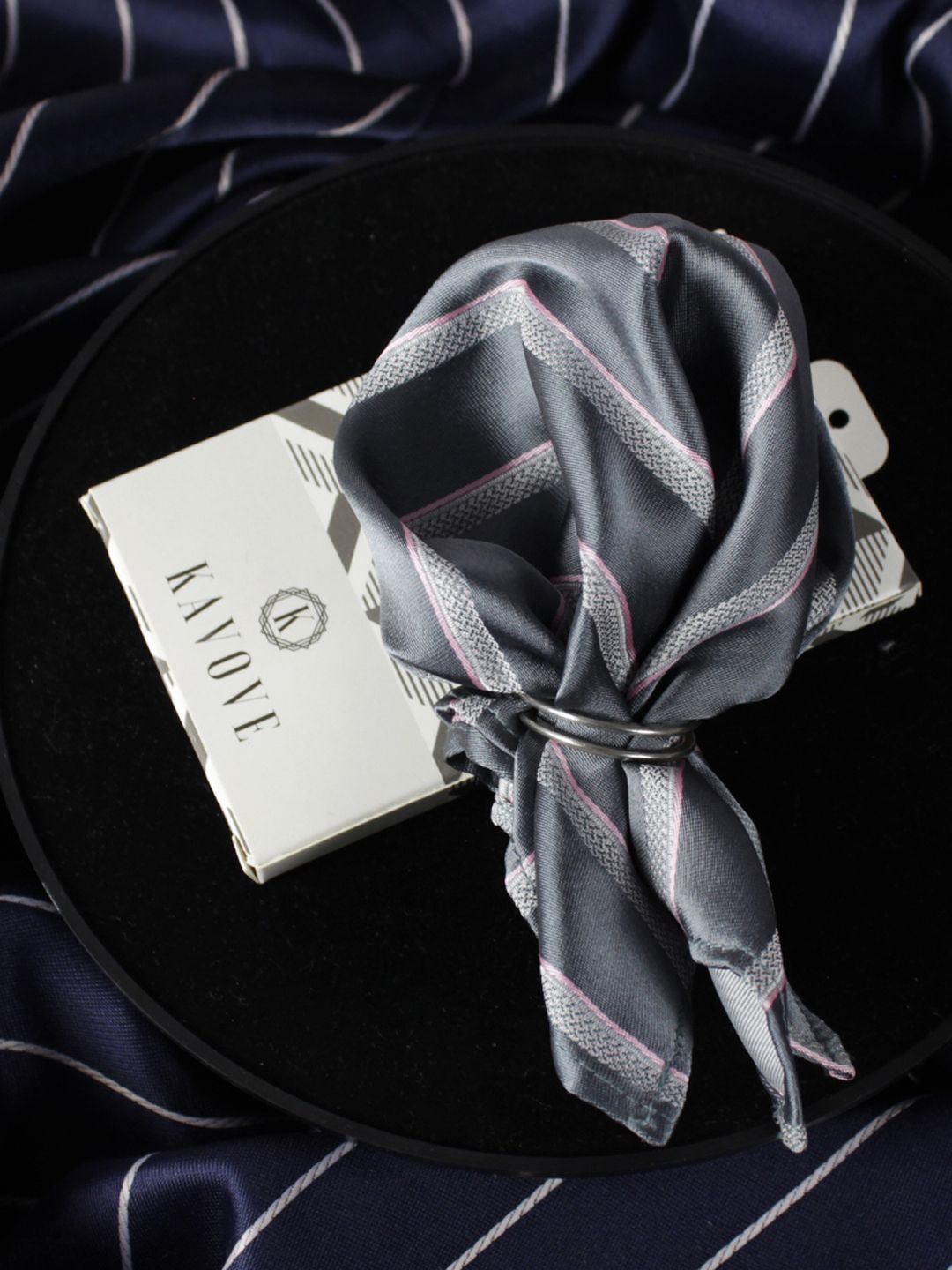 kavove KOVOVE Men Grey Striped Pocket Square-picture-16