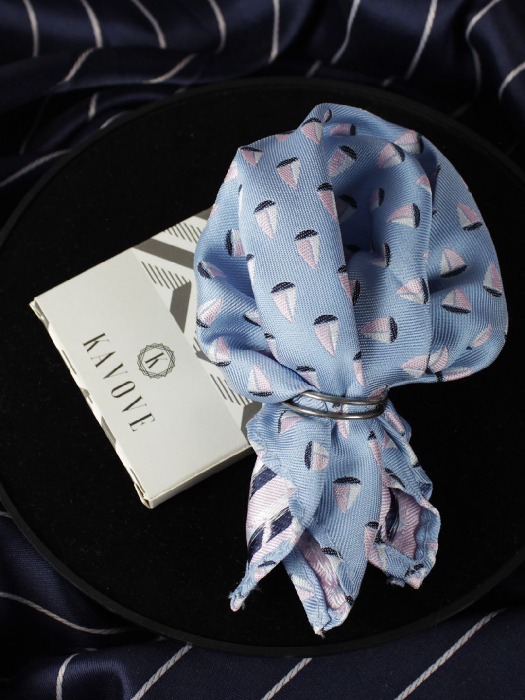 kavove KOVOVE Men Blue & White Printed Pocket Square-picture-33