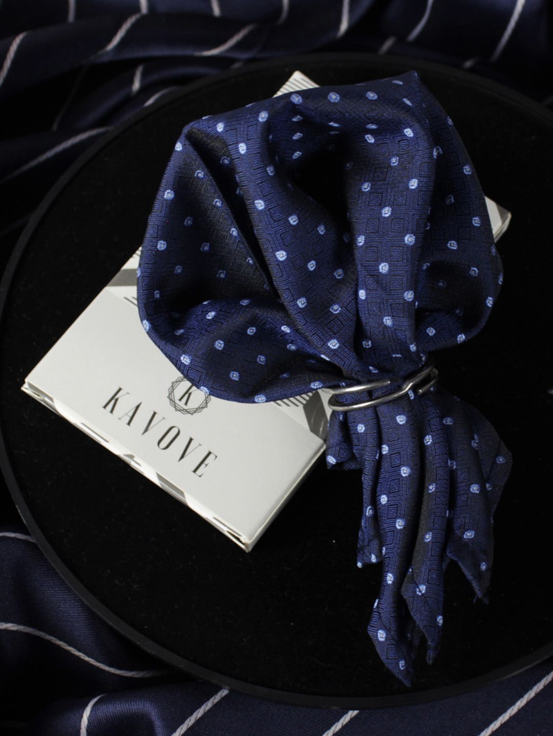 kavove KOVOVE Men Blue Polka Dot Woven-Design Pocket Square-picture-44