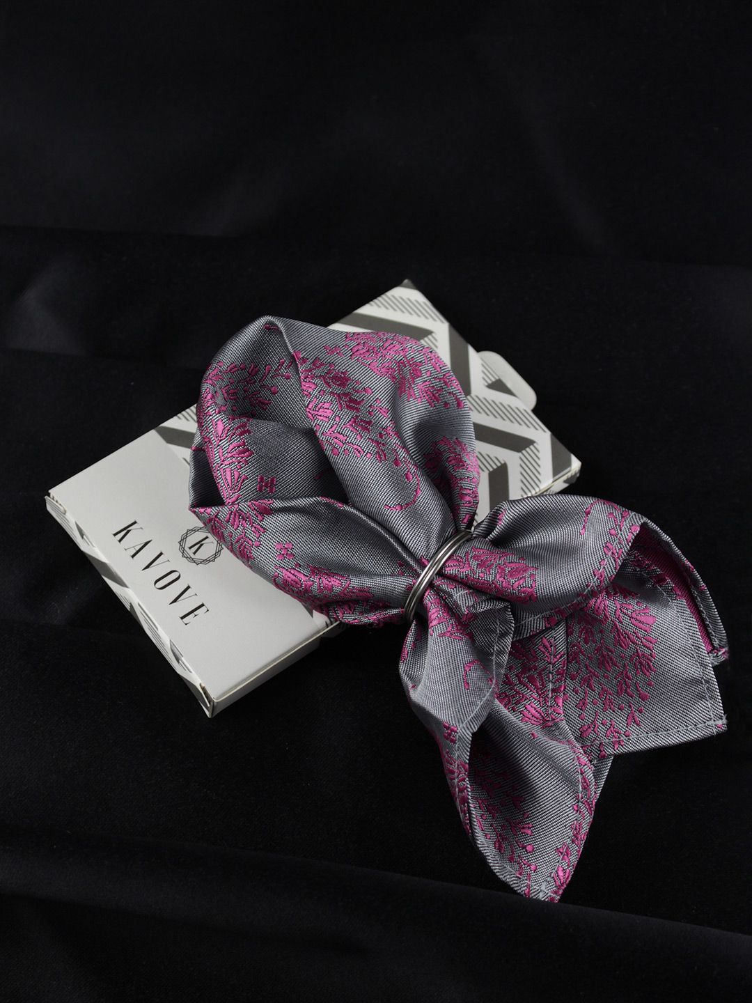 kavove KOVOVE Men Grey & Purple Floral Printed Pocket Square-picture-41
