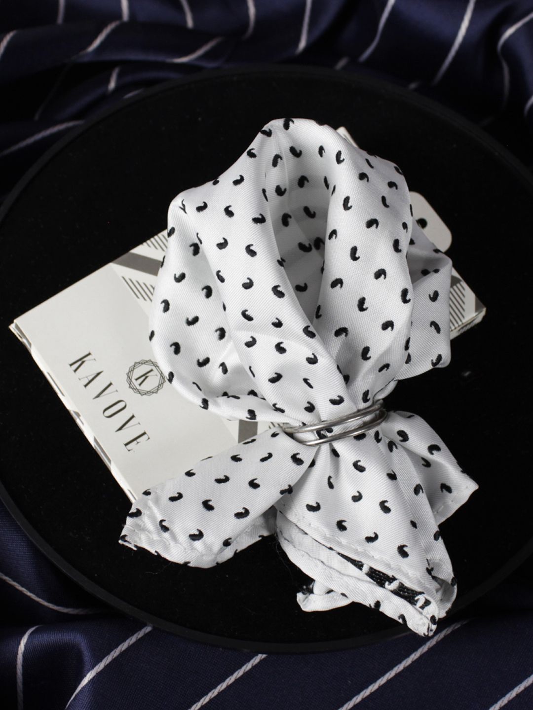 kavove KOVOVE Men White & Black Paisley Printed Pocket Square-picture-48